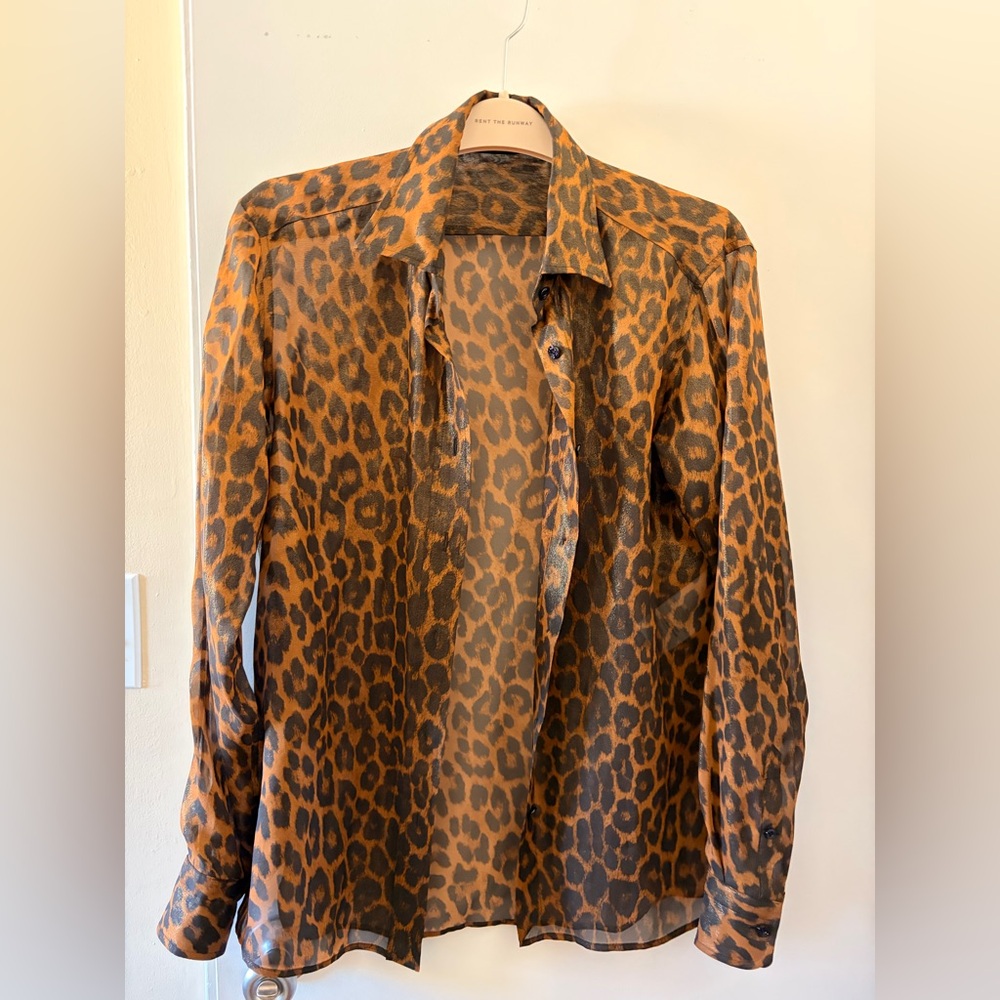 Tom Ford Sheer Brown Leopard Print Top